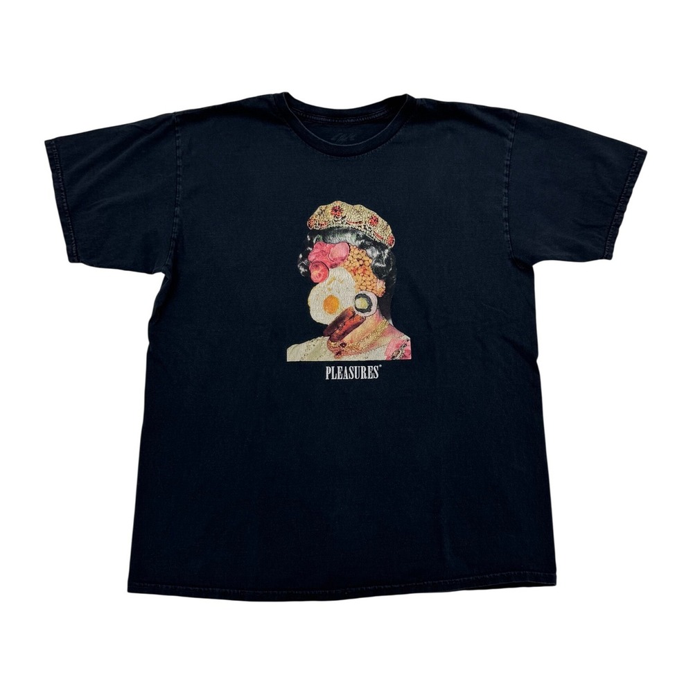 Mens Pleasures Queen Elizabeth Breakfast Graphic T-Shirt Black Size XL